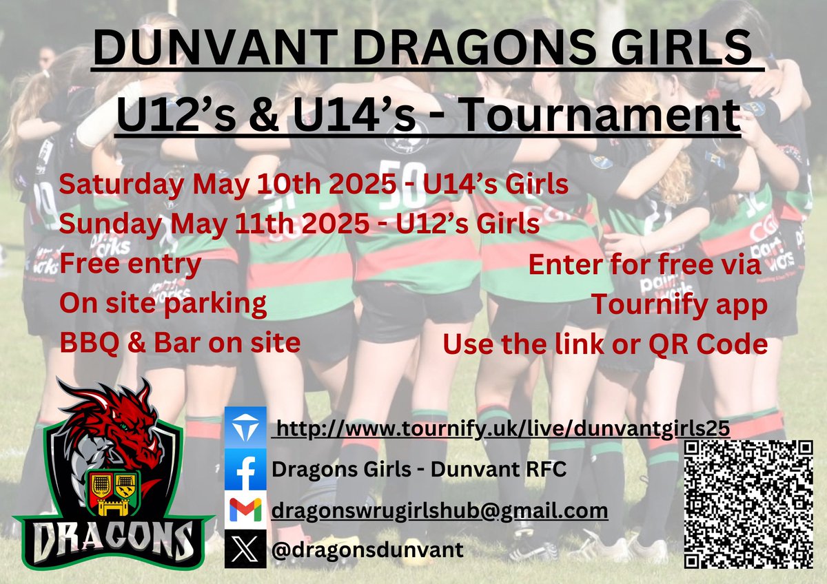 Dragons Girls Hub @ Dunvant RFC (@dragonsdunvant) on Twitter photo Free to enter festival in South Wales.
Accommodation details available for touring sides.
Run internally by the club for clubs with no outside companies.
tournify.uk/live/dunvantgi…
<a href="/AllWalesSport/">All Wales Sport</a> <a href="/WRU_Community/">WRU Community - Wrth galon y genedl</a>
<a href="/RFU/">Rugby Football Union</a>
<a href="/IRFURugby/">IRFU</a> Free to enter festival in South Wales.
Accommodation details available for touring sides.
Run internally by the club for clubs with no outside companies.
tournify.uk/live/dunvantgi…
<a href="/AllWalesSport/">All Wales Sport</a> <a href="/WRU_Community/">WRU Community - Wrth galon y genedl</a>
<a href="/RFU/">Rugby Football Union</a>
<a href="/IRFURugby/">IRFU</a>