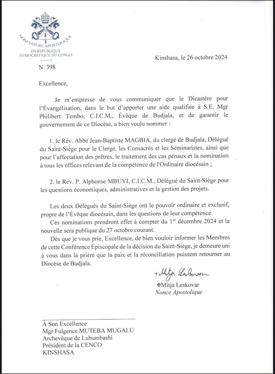 RobertEkutsu's tweet image. #RDC: Merci au  Saint Siège pour cette décision fructueuse pour remettre de l'ordre dans le Diocèse de Budjala mis à terre par Mgr TEMBO .  Une décision que les laïcs ont longtemps attendu pour préserver la paix de cette crise infligée à l'église par ce prélat. Merci à sa