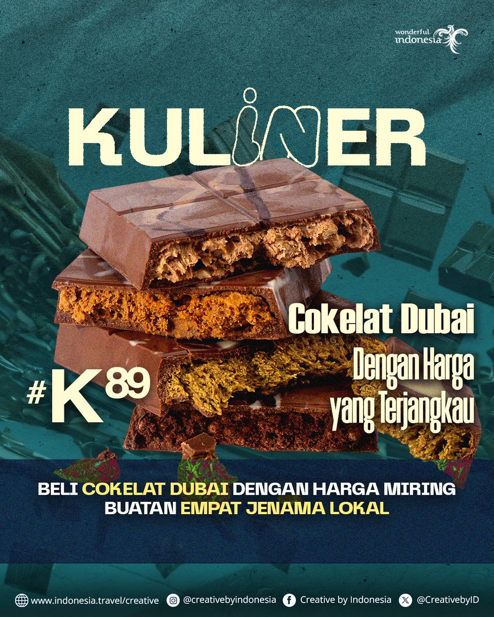 CreativebyID's tweet photo. Akhir bulan, bentar lagi gajian🤑💰Siapa yang belum kesampean beli cokelat Dubai yang viral ituu? Daripada jastip ngabisin setengah juta sendiri, mendingan beli yang versi lokalnya. Nggak kalah enak dan lebih terjangkau! Cek IG Mimin untuk info selengkapnya ya!😋🍫 #CokelatDubai https://t.co/FmNum1A6fd