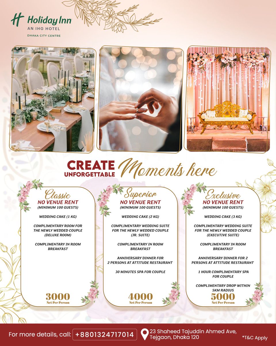 HolidayInnDhaka's tweet photo. Say "I Do" at Holiday Inn Dhaka City Centre! 
For reservations, call: +8801324717014
#HolidayInnDhakaCityCentre #IncredibleWeddings #CelebrateLove https://t.co/F3hMhjZMSQ