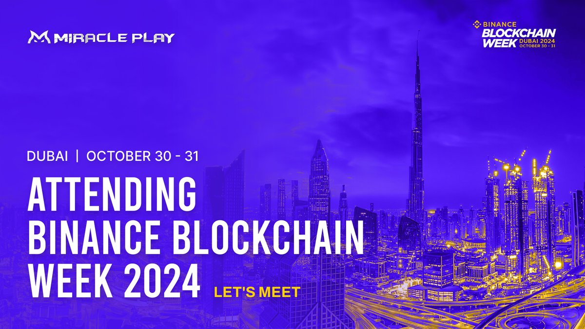 miracleplaygg's tweet photo. 🚀 Exciting news!

#MiraclePlay is joining #BinanceBlockchainWeek in Dubai on October 30-31! 🌍 We look forward to engaging with blockchain thought leaders, advancing discussions on Web3 gaming, and presenting Miracle Play’s strategic vision for the future of #Esports.

Join us for insights and updates as we connect with pioneers shaping the global blockchain landscape! 🔥

#MiraclePlay