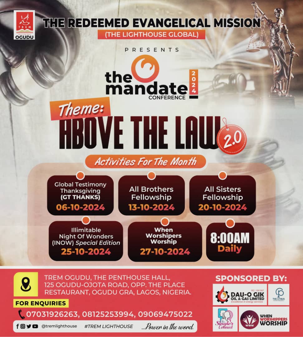 "The law was crafted by Moses and not God but Grace and Truth came by JESUS who is our Chief Soter" #TMC2024 #AboveTheLaw #TREMOGUDU <a href="/drmikeokonkwo/">Bishop Mike Okonkwo</a> <a href="/ohiocom/">Dr. Ohio O. Ojeagbase</a> <a href="/bobbyfrancy/">Boye Ayewamide</a> <a href="/mondaynwogu/">monday Chizuruoke nwogu</a> <a href="/ChurchEventsNG/">Church Events</a> <a href="/tremhqt/">🇳🇬 The Redeemed Evangelical Mission (TREM)</a> <a href="/NnamdiNicholas3/">Nnamdi Nicholas</a> <a href="/BlessingRaji1/">Blessing Raji</a> <a href="/happiness_nwogu/">Nwogu Happiness</a> <a href="/MezieMike/">Chimezie Michael</a>