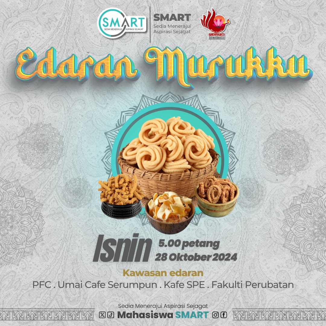 MahasiswaSmart_'s tweet photo. [] EDARAN MURUKKU SEMPENA DEEPAVALI 🪔 ✨ []

27 Oktober 2024 | 24 Rabi'ulakhir 1446H

Assalamualaikum dan Salam Sejahtera

Sukacita dimaklumkan bahawa SMART dengan kerjasama Persatuan Hindu UPM (PHUPM) berbesar hati untuk melaksanakan https://t.co/5n9SPqSH8d