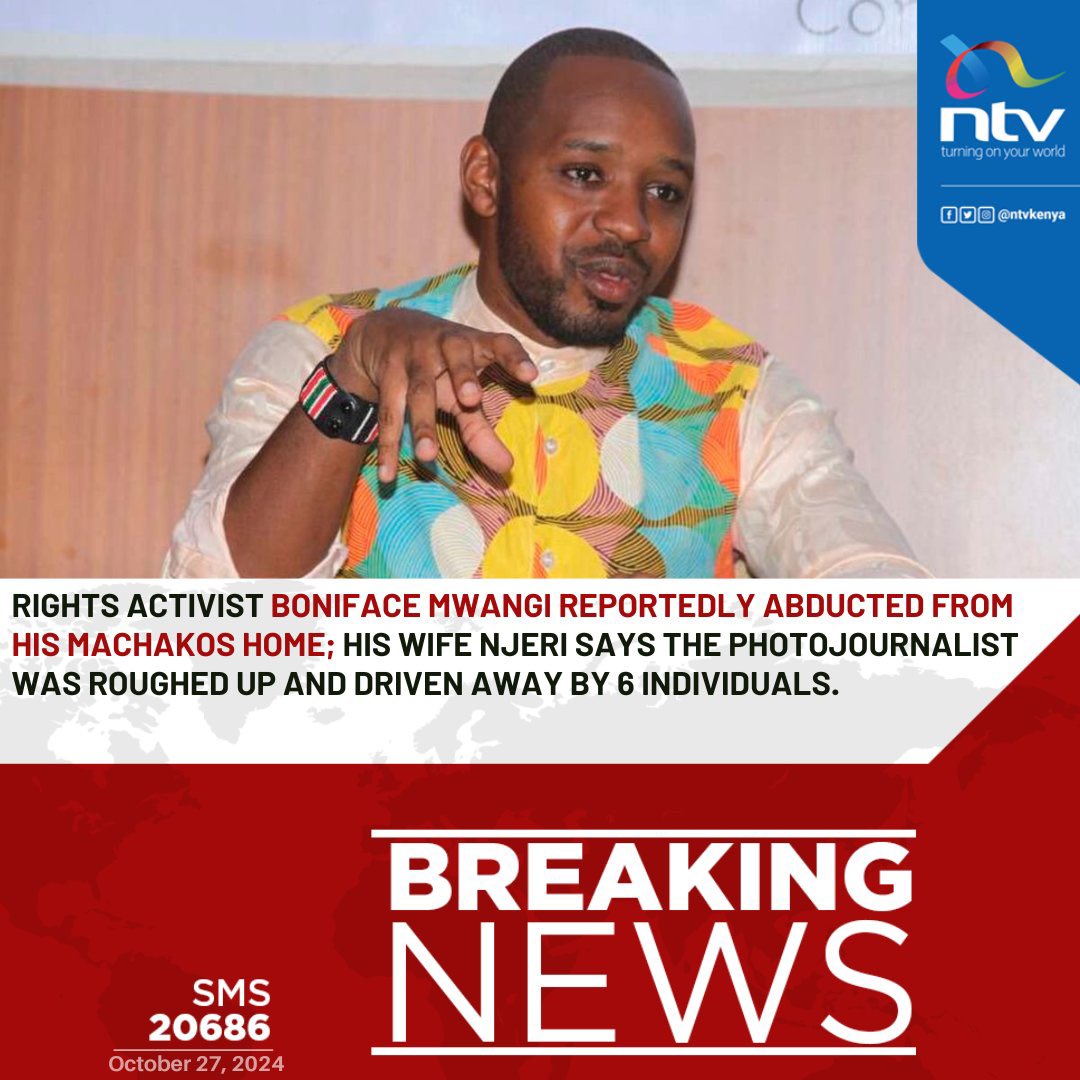 PLEASE RETWEET

Kenyan activist and journalist Boniface Mwangi <a href="/bonifacemwangi/">The People’s Watchman</a> was abducted this morning from his home by men in army uniforms. 

The award-winning journalist has been at the forefront of numerous human rights campaigns against corruption and abuse of power.

This