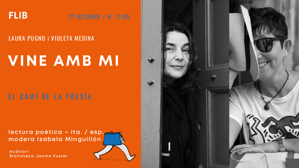 BibliotequesBCN's tweet image. Avui us esperem a l&apos;última jornada del #FLIB a la B. Jaume Fuster!

📝Vine amb mi. El camí de la poesia
Lectura poètica amb Laura Pugno i Violeta Medina
Modera: Isabel Minguillón

🗓️Diumenge, 27/10
⌚12 h 
📍#bbcnJumeFuster
ℹ️i.mtr.cool/ihxfcsoasp