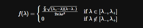 FX180507's tweet photo. 理論的なところも動作して確認する

図1はMarcenko-Pastur PDF、ランダム行列の固有値λはこのPDFに漸近的に収束する(図2)

シグナルを含むランダム行列に対してMarcenko-Pastur PDFを重ねてみると、ランダム成分にのみフィットしていることが確認できる(図3)

コード内関数は書籍記載のものの修正版 https://t.co/2bVWT1zjo2