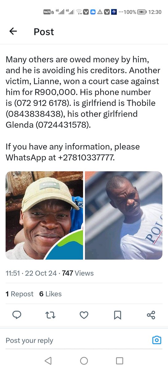<a href="/ChrisExcel102/">ChrisExcel</a> Please help us find the Zimbabwean fraudster Last Gwenzi. A Reward of R100000 will be paid for information leading to his capture!