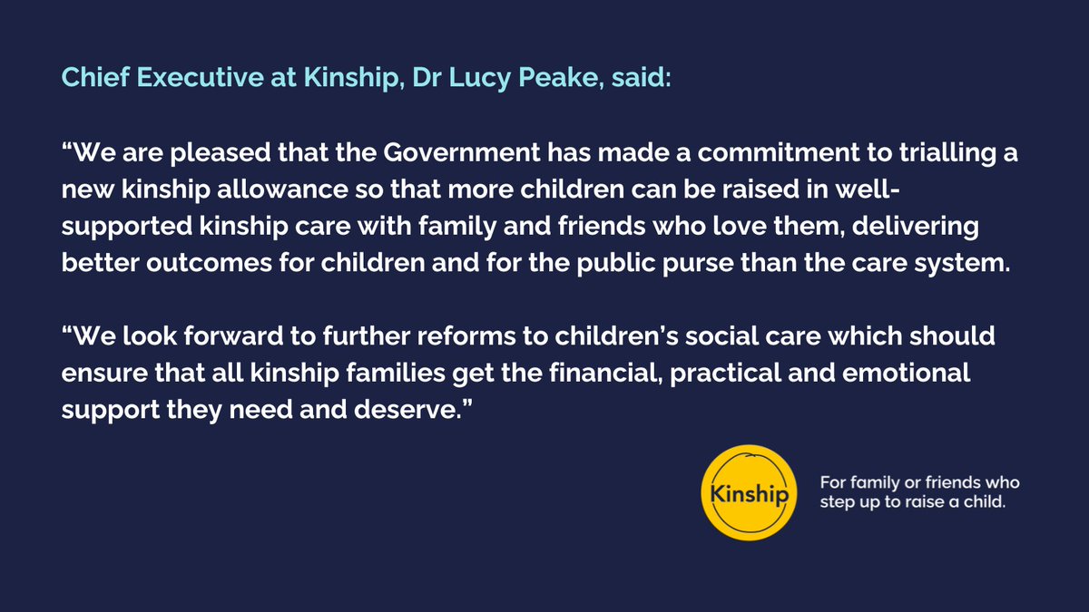Kinship (@kinshipcharity) on Twitter photo Today, the UK Government has announced that the forthcoming Budget on Wednesday 30 October will include £44 million funding to support kinship and foster carers in England.
loom.ly/Q172hII Today, the UK Government has announced that the forthcoming Budget on Wednesday 30 October will include £44 million funding to support kinship and foster carers in England.
loom.ly/Q172hII