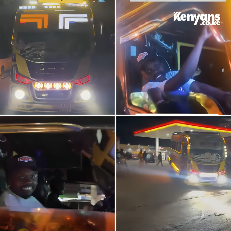 Kenyans's tweet photo. President Ruto's son, George Ruto spotted driving his matatu 'MoneyFest' in Nairobi CBD https://t.co/ZaPe8e09Wr
