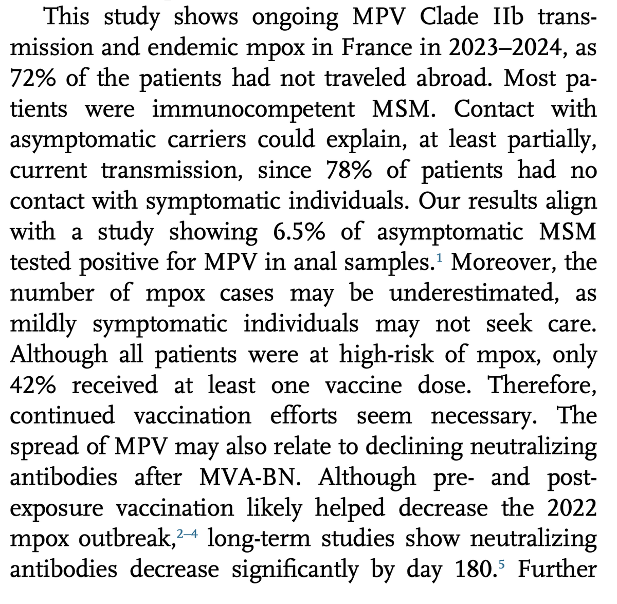 nathanpsmad's tweet photo. 🔥Proud to publish this work @LancetRH_Europe @TheLancet 

Monkeypox clade IIb in France 2023–2024

We show that mpox is endemic in France despite vaccination in 15/36 patients. Likely underreporting of cases and transmission by asymptomatic individuals

https://t.co/cYVl2F2vXW https://t.co/gA5wZi6K4S