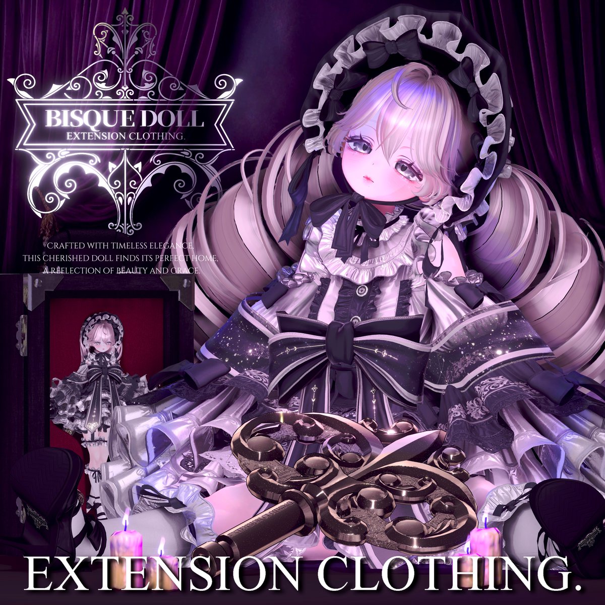Yuinodeban's tweet photo. 🎁BISQUE DOLL - ビスクドール -RTキャンペーン🎁
EXTENSION最新作『BISQUE DOLL - ビスクドール - 』

商品ページ🔗
https://t.co/FlNHOyXhaz

このポストをRTして頂いた方の中から抽選で『BISQUE DOLL - ビスクドール - 』のフルパックギフトをプレゼントいたします🎁

🚀このポストのリポストが100増えるごとに当選枠を１名様追加いたします💜

【応募条件】
①このアカウントをフォロ― @Yuinodeban
②このポストをRT、リポスト

【締め切り】
発売1時間前に締め切り抽選を行います。
XのDMにて当選通知、ギフトリンクの贈呈を行います。

10月29日18時発売予定！！！
発売までお楽しみに！！！

#EXTENSIONCLOTHING #VRChat