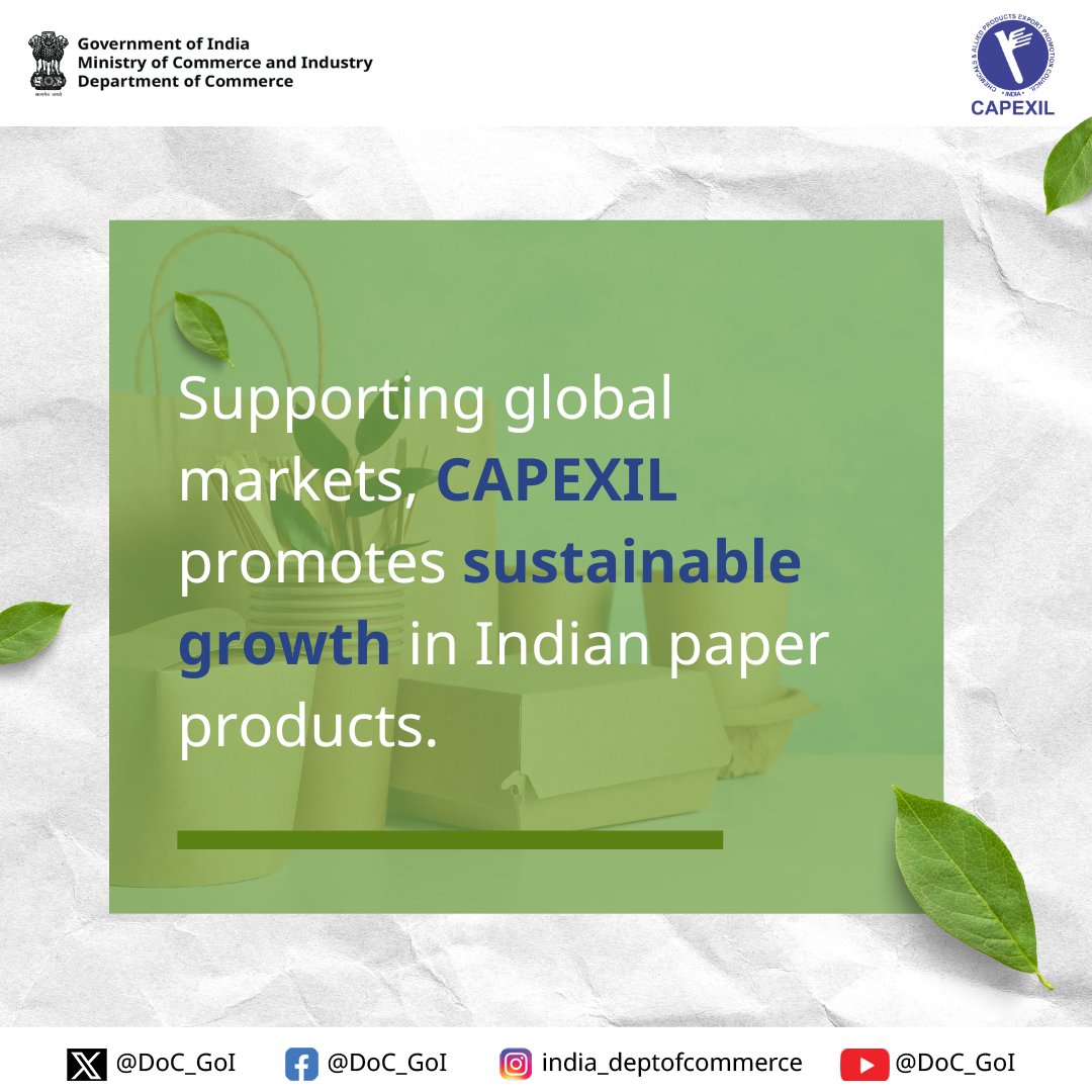 DoC_GoI's tweet photo. India’s paper industry is a pillar of sustainability, growth, and employment. #DoCGoI #IndianPaper #ExportGrowth #Sustainability @edcapexil https://t.co/6tlTtgVz5z