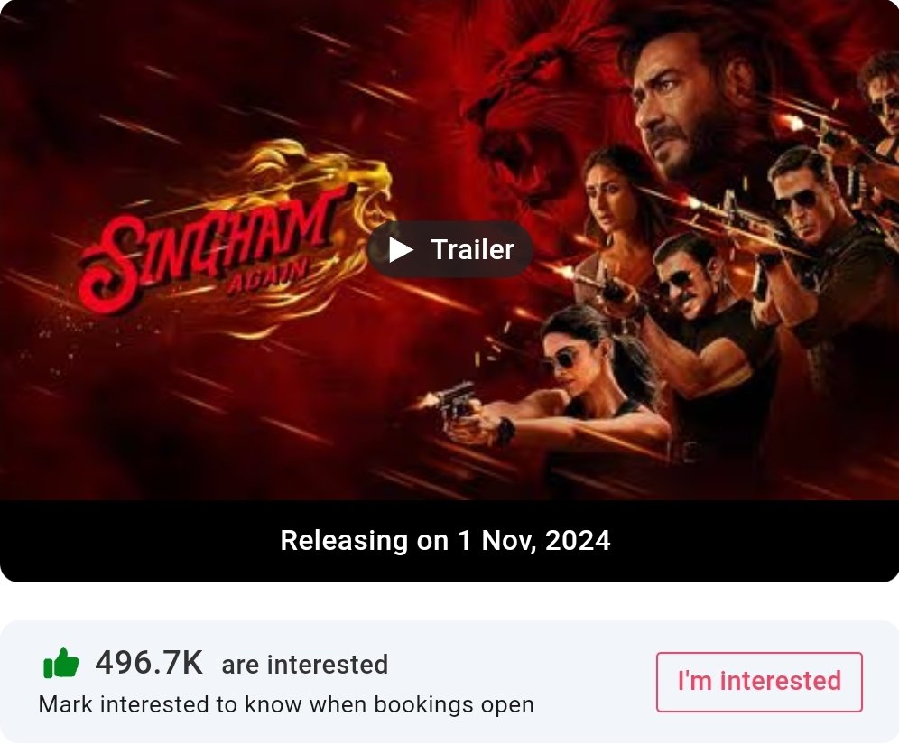 amisandeep1's tweet photo. #SinghamAgain
#XT34
#Singham TABAAHI at the BO Coming Soon π₯π₯π₯π₯
#BMS 495K done and dusted π₯π₯π₯π₯
#YehDiwaliSinghamWali
PVR ALL SHOWS TO SINGHAM https://t.co/dALFWQQibO