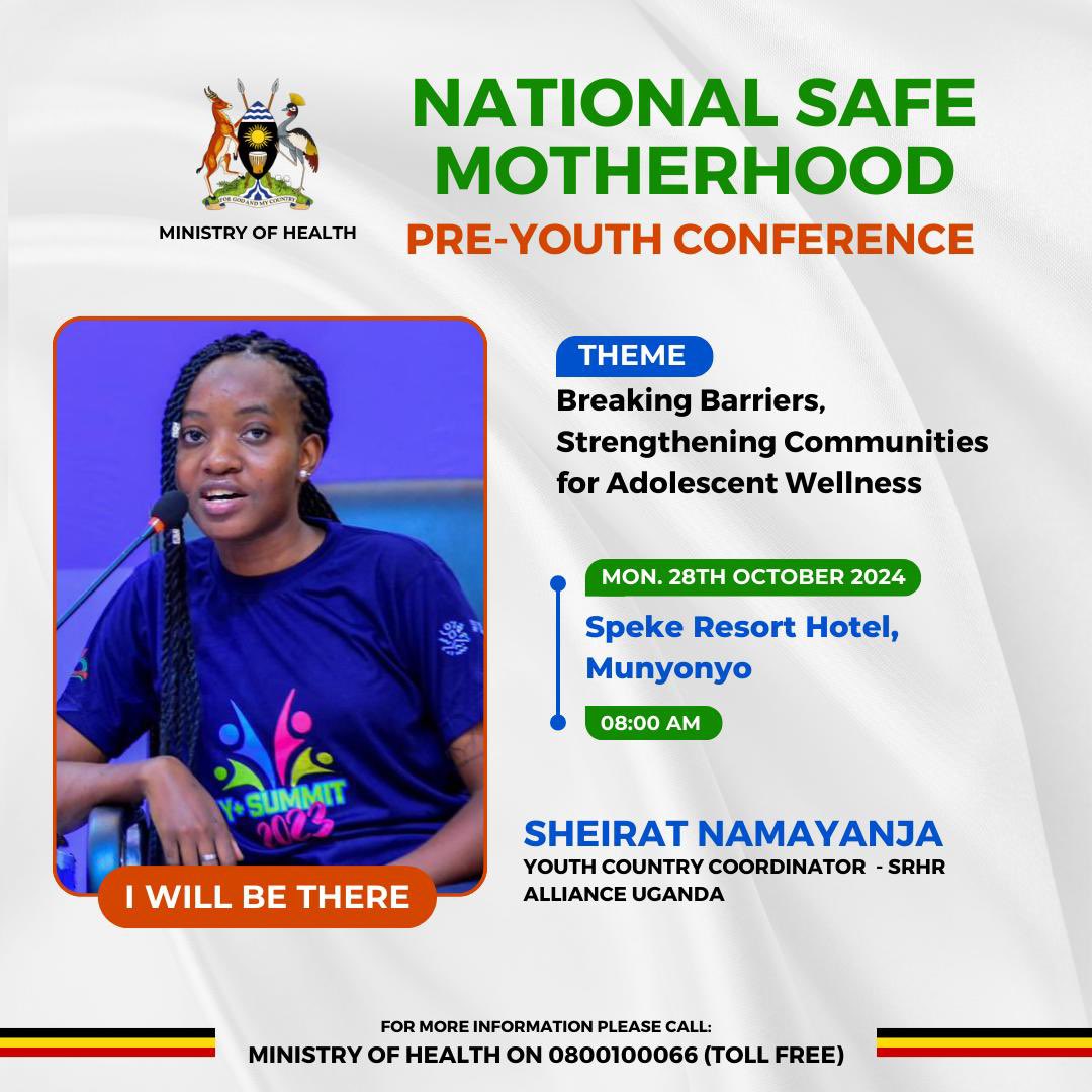 SRHRAllianceUg's tweet photo. The National Safe Motherhood Pre-Youth Conference will be happening tomorrow &amp; we are excited to be part of it . We shall be represented by our
CD @Auntie_Olzz , PM Margaret Nannyombi , PCDC @RonnieShe  &amp; YCC @SheiratN . 
See You There! 
#SRHR4All https://t.co/eSCM67zNb0