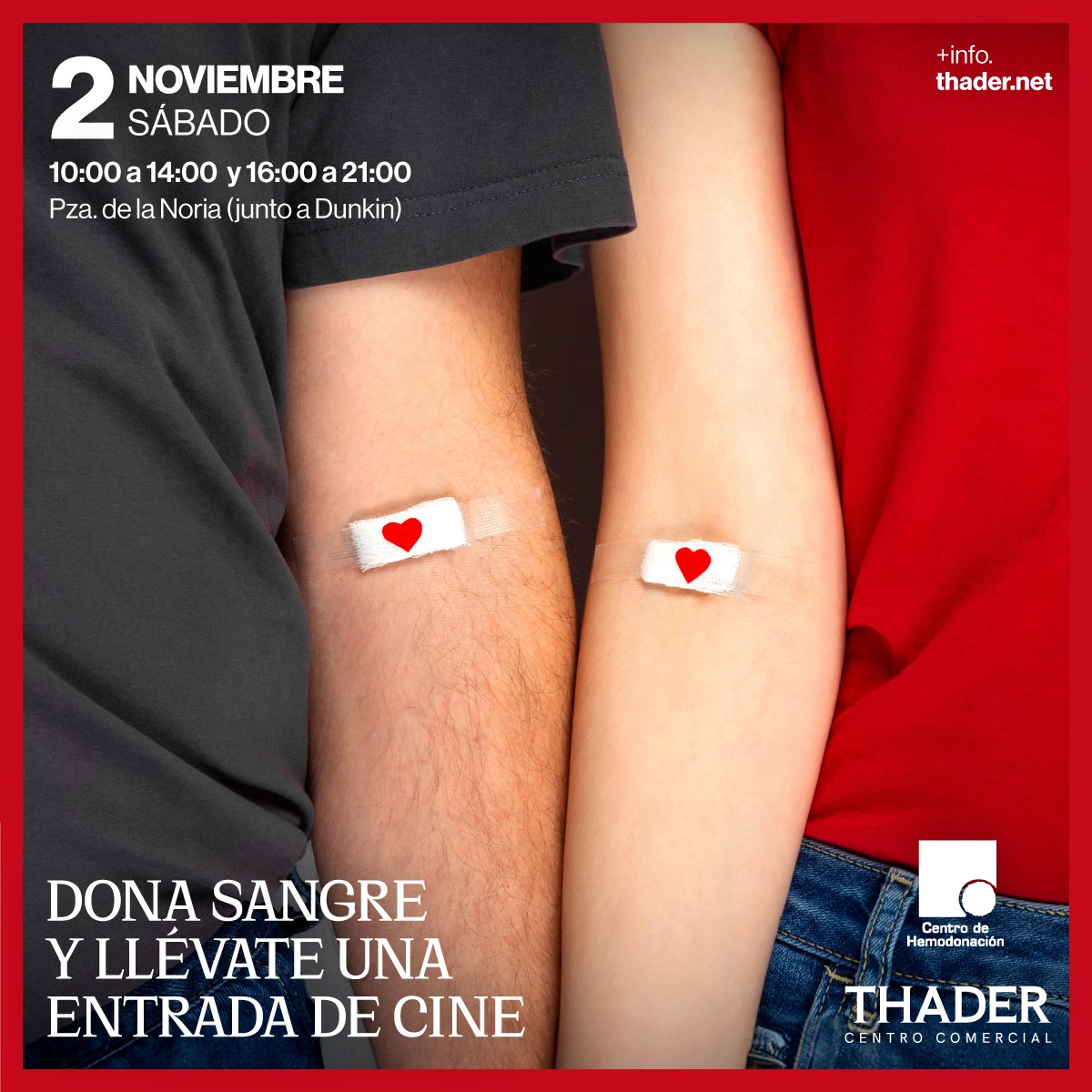 DonarSangreMU's tweet photo. 💪#DonaSangre 🩸en @CCTHADER y llévate gratis una entrada de @CircuitoNeocine 🎬 y 2 viajes en @tranviademurcia 🚊 @AytoMurcia
¡El mejor regalo lo harás tú! 🎁

 📅 Sábado, 02/11 
⏰ 10:00-14:00 y 16:00-21:00h.
📍 Plaza de la Noria de #CCThader ¡Te esperamos! 🧡 #SueñaEnThader https://t.co/aInwCRrOgT