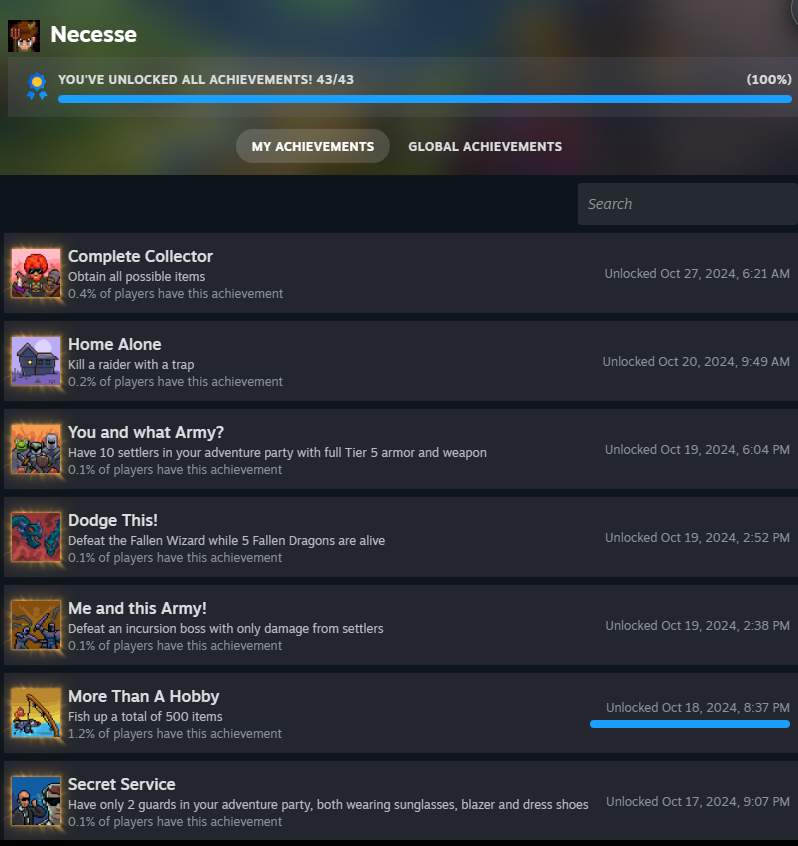 ZappPSR's tweet photo. @NecesseGame 

Where do I get my T-shirt for completing all achievements? 😀 Just Kidding!  The "Complete Collector" was a journey! https://t.co/Y5F0NipSJA