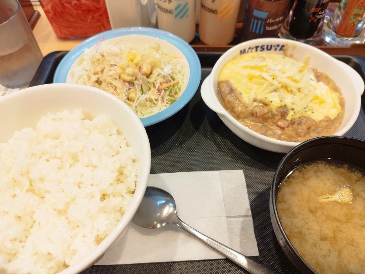 事後飯に松屋の定食😋
リトアニア風ホワイトソースハンバーグのチーズトッピング