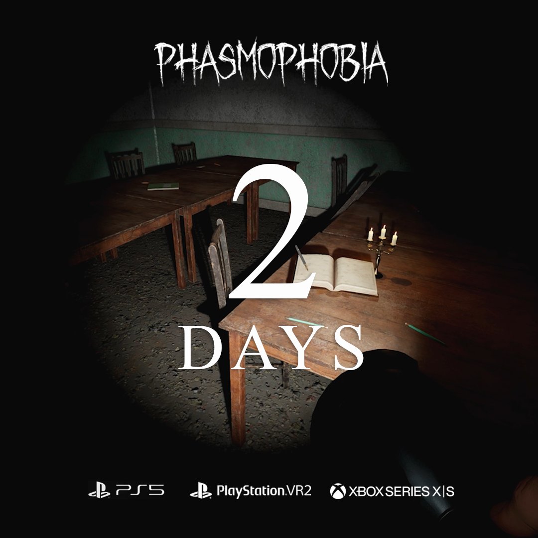 PlayPhasmo's tweet image. 2 days remain.

Wishlist #Phasmophobia for PS5, PS VR2 &amp;amp; Xbox Series X/S now.

💙 PlayStation: store.playstation.com/en-us/concept/…
💚 Xbox: xbox.com/en-US/games/st…
