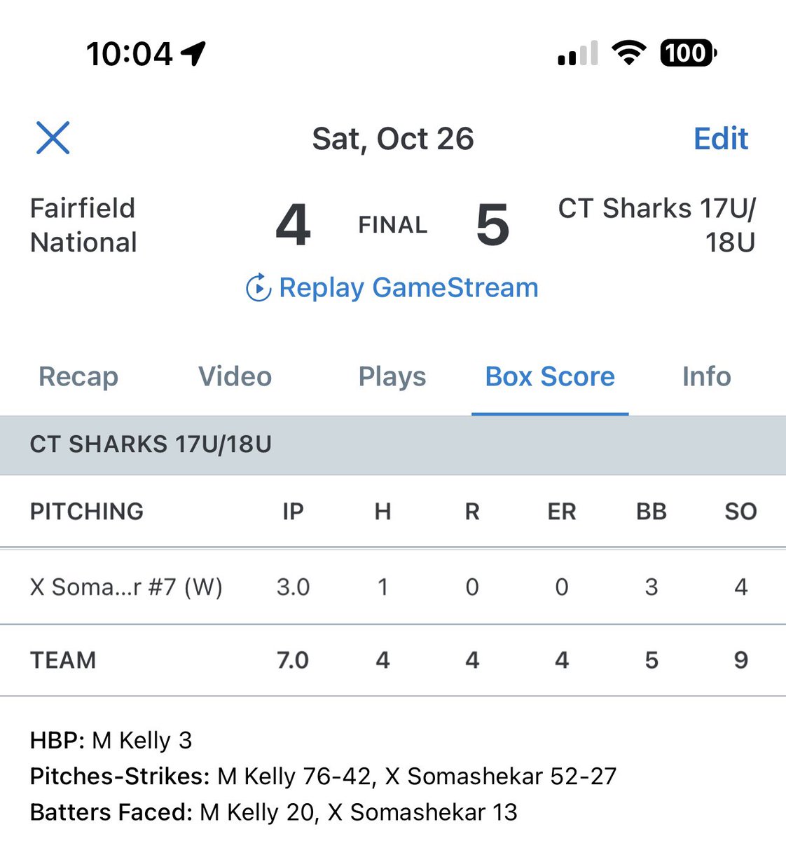 XSomashekar's tweet photo. Couple of great wins yesterday to take home the 19U ESL CHIP. I pitched in the second half of the final game, shutting down the Fairfield Nationals (aka Warde HS). Also had a couple of hits. Box score and some K’s below. @BUncommitted @drjoshheenan @bob_buswell @baseball72715 https://t.co/ki56EAQZzk