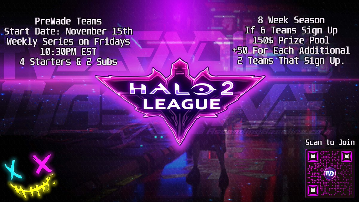 Mid November we have a Halo 2 League starting up.

Will be 150$ Prize Pool at 6 teams and then + 50$ for each additional 2 teams.

If you are interested in this please join the server and get involved!

discord.gg/ascendingbasel…
