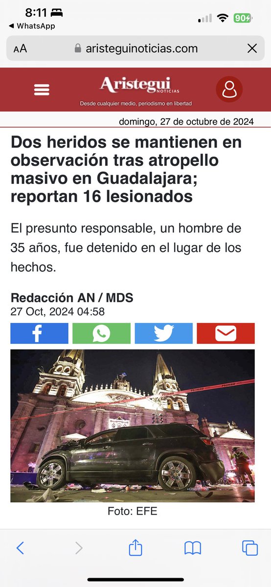 AleYaRu's tweet photo. @EnriqueAlfaroR
@VeroDelgadilloG
@FiscaliaJal
@JaliscoVial

Solicitamos respetuosamente se dé el seguimiento adecuado y se continúe con la investigación de lo que ocurrió el día sábado 26 de octubre, afuera de la Catedral Metropolitana en Guadalajara, Jalisco. Un vehículo, el cual fue robado, irrumpió de forma intempestiva en la marcha “Por la Mujer y la Vida”, causando más de 16 heridos y poniendo en peligro la vida de cientos de asistentes. Hubo un pésimo acordonamiento de la zona, lo cual provocó se vulneraran los derechos humanos de los participantes de la celebración, tales como el derecho constitucional a la manifestación pacífica, el derecho a vivir de todos los ciudadanos presentes, el derecho a la movilidad y otros más. 

Exigimos se integre correctamente el expediente y se castigue al responsable. Sobre todo, porque se dice que adentro del vehículo había un niño, quien al parecer es integrante de la familia a la que le robaron el vehículo. Un niño inocente pudo haber sido arrancado de su familia. 

Contrario a lo que algunos medios dicen, los miembros de la marcha no pretendían agredir al detenido, sino unos comerciantes que querían lincharlo. A pesar del susto y el enojo, los organizadores de la marcha, Jaime Cedillo del Frente Nacional por la Familia y varios participantes más, lo rescataron y lo escoltaron hasta el lugar donde llegó la policía, para entregarlo sano y salvo. 

Queremos externar nuestra solidaridad con los organizadores y las familias de la marcha, tanto a los que sufrieron daños físicos como psicológicos. No están solos. 

Si el incidente no hubiera ocurrido, Guadalajara habría tenido una gran celebración. Gracias Jaime y Elena por tanto esmero. No dejemos de ver los esfuerzos y lo importante qué es celebrar a las mujeres y a la vida. 

#CatedralDeGuadalajara
#EstadoDeDerecho