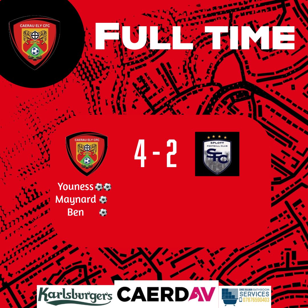 CaerauDistrict's tweet image. Good win against a tough opponent. Splott made it hard for us when it went to 2-2, but the boys showed great character and a wonder strike from Ben seen us get the three points 🔴⚫️