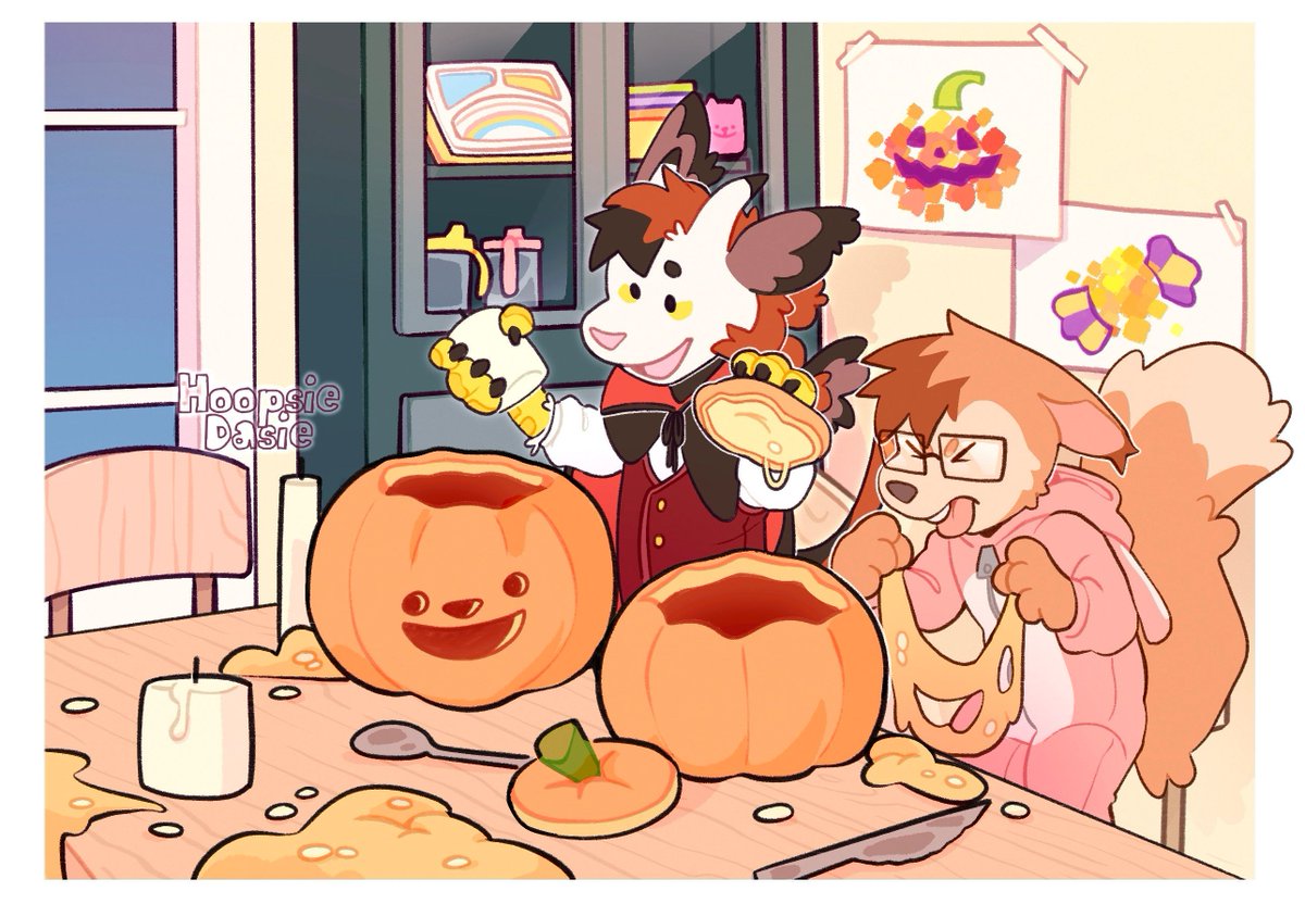 Halloween ych commission for <a href="/pipsqueakpaws/">pipsqueakpaws.bsky.social</a>! 🎃  

#FurryArt #ChildrensIllustrations #AgeRegression #FurryCommunity #DigitalArt #CuteCharacters  #IllustrationArtists   #FurryFandom  #ChildhoodNostalgia