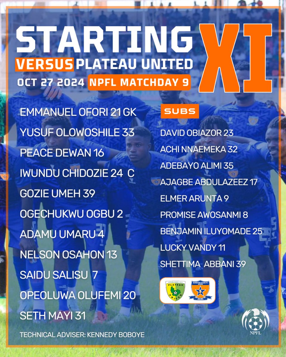 NigeriaPFL's tweet photo. 📋 SUNSHINE STARS team to face Plateau Utd #PLASUN #NPFL25
📸 From @SunshineFCAkure https://t.co/qDm80jdnLf