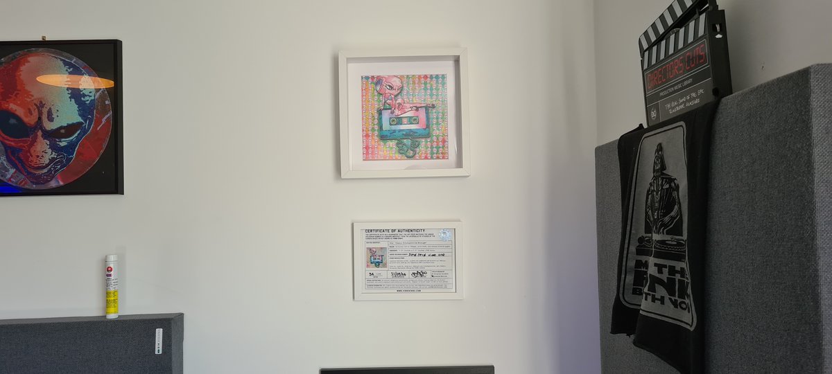 JimReaperMusic's tweet photo. The newest addition to the studio walls. "Cosmic Frequencies Mixtape" by @vinnikiniki! Love it! 
Cheers, Vinni 👊 https://t.co/aKvl4H3KCX