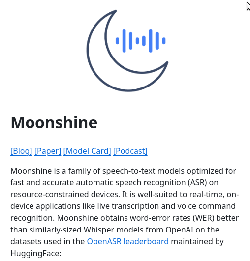 shakaran87's tweet image. 🚀 Moonshine: Fast, Accurate, On-Device Speech Recognition! 🚀

The new ASR model family that&apos;s optimized for speed and precision on resource-constrained devices! 🌐

#AI #SpeechRecognition #Moonshine