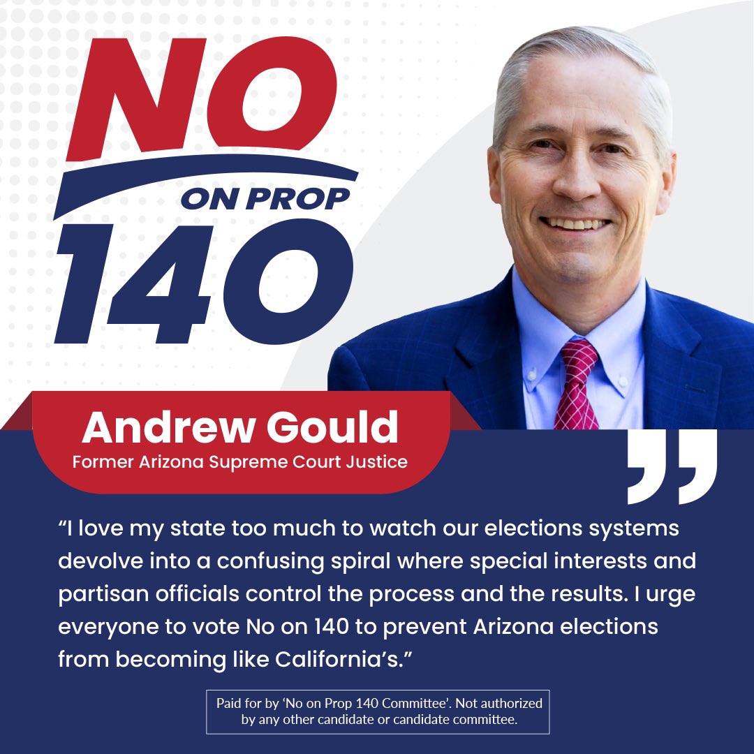noProp140AZ's tweet photo. Stand with Andrew Gould and vote NO❌ on prop 140! https://t.co/2TKt2zaVgq