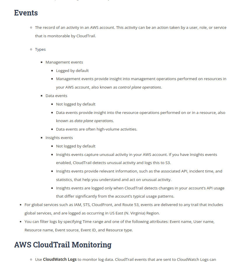 Shubham_ofcl's tweet photo. #LUD25
AWS CloudTrail today, Covered key features: trail types, event monitoring (management, data, insights), S3 storage &amp; encryption options. Its logs enable detailed tracking of AWS account activity—an essential for auditing and security.
#LearningUtsav #FestivalOfLearning https://t.co/uz6wKRwwHc
