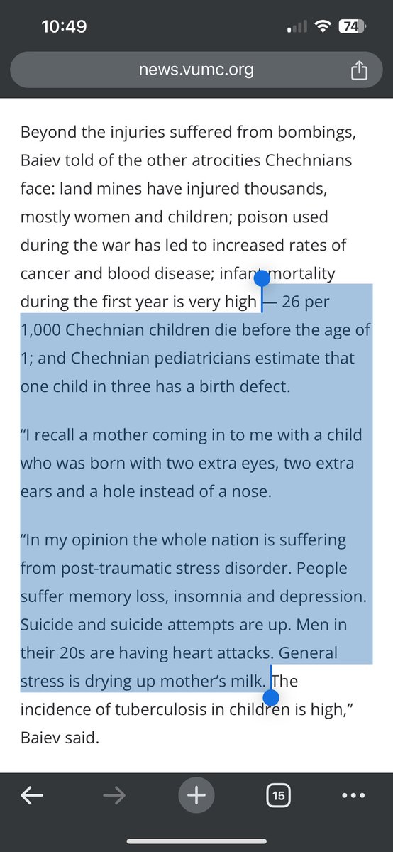 And the perpetrators will do everything they can to prevent any such studies. Dr. Khassan Baiev was the only surgeon available to 100K people during the second Chechen War (a war that rendered 40K amputees) , this article from 2004 shows the thanks he got  news.vumc.org/reporter-archi…