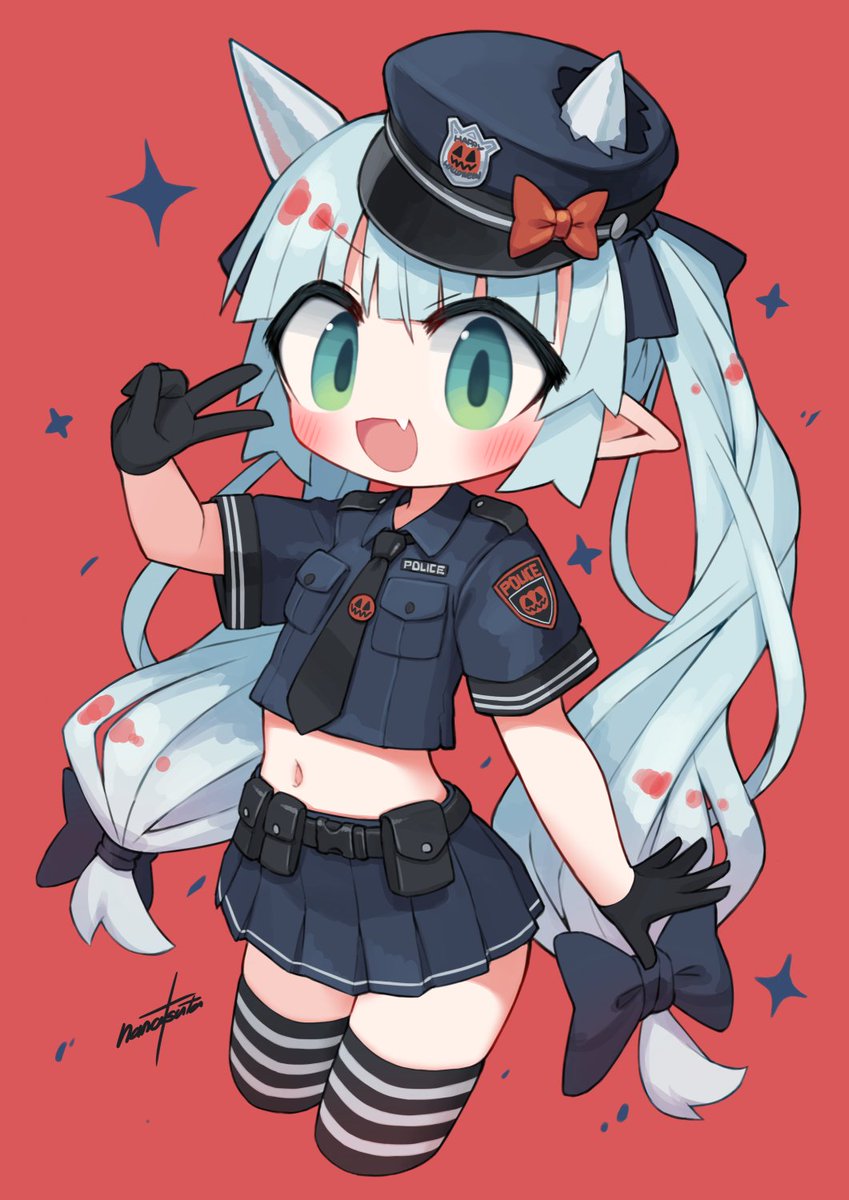 「警察仮装の鬼ちゃんです 」|ななつたのイラスト
