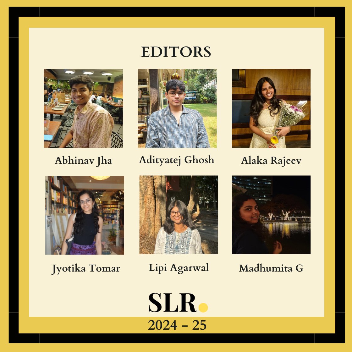 SLR_NLSIU's tweet photo. The Socio-Legal Review (SLR) Journal of National Law School of India University is proud to announce its editorial board for the AY 2024-25! 

We are so excited to continue pushing boundaries and sparking conversations at the crossroads of society and law. https://t.co/GRx1EmQsZ4