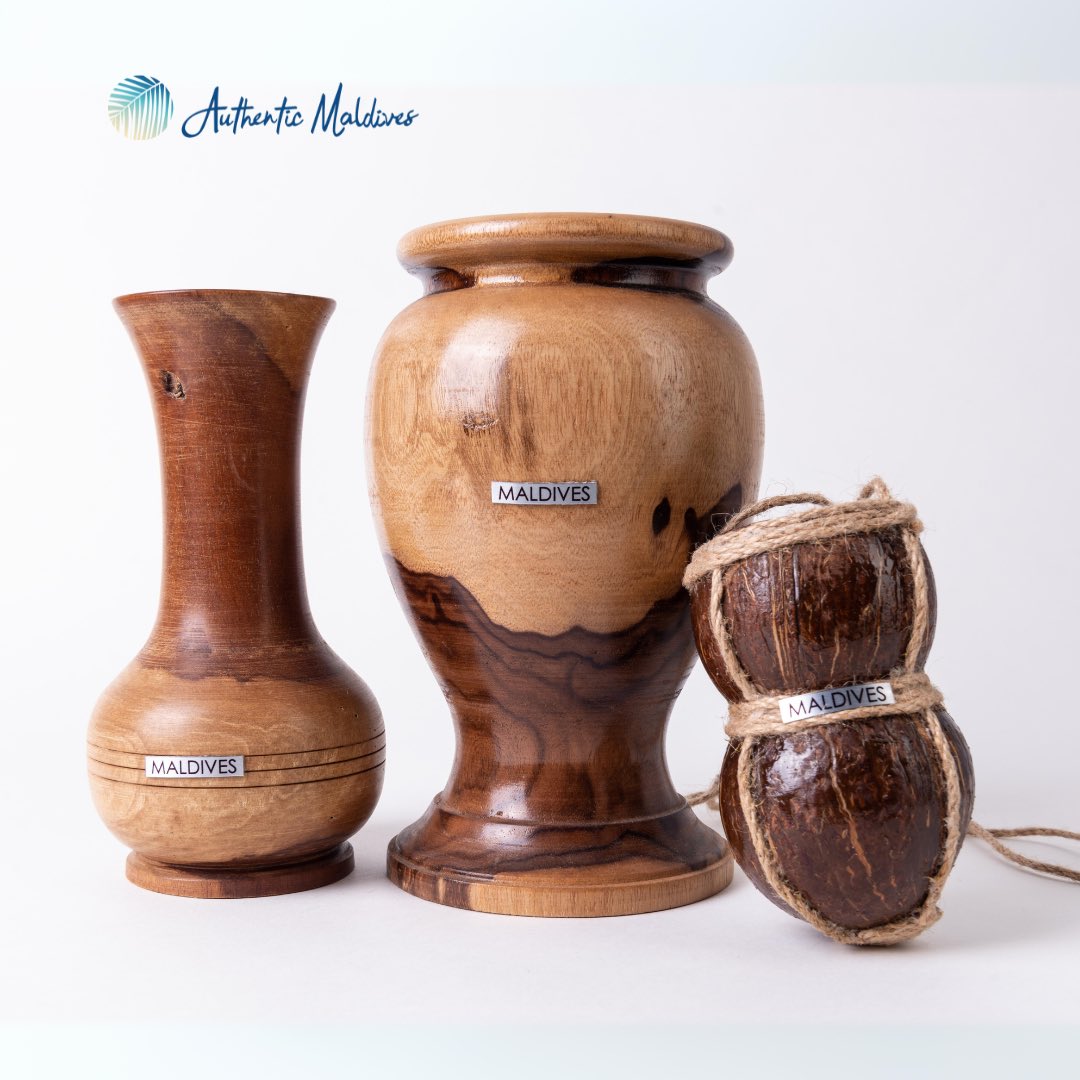 Elevate your space with the timeless beauty of Raa Bandhi wooden vases, handcrafted with love by Live and Learn Environmental Education. Discover these unique pieces at all Authentic Maldives shops and bring a touch of nature into your home!