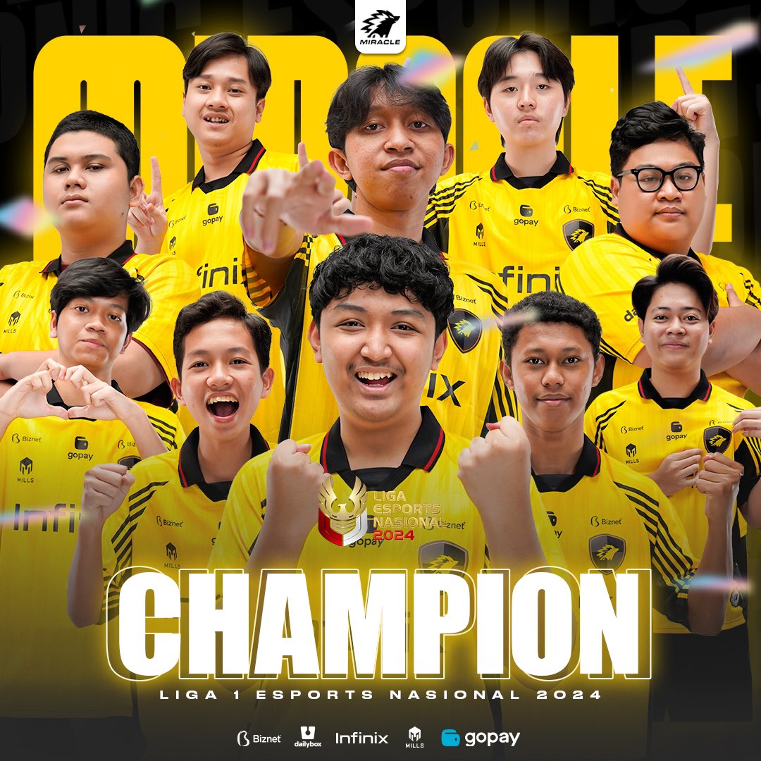 onic_esports's tweet photo. 🏆 CHAMPION LIGA 1 ESPORTS NASIONAL 2024 - ONIC MIRACLE! 🏆

Congrats ONIC MIRACLE! Terima kasih Sonic yang selalu ada untuk mendukung kami di setiap langkah. Kemenangan ini untuk kita semua! 💛🖤✨ https://t.co/mfXOnLtCJl