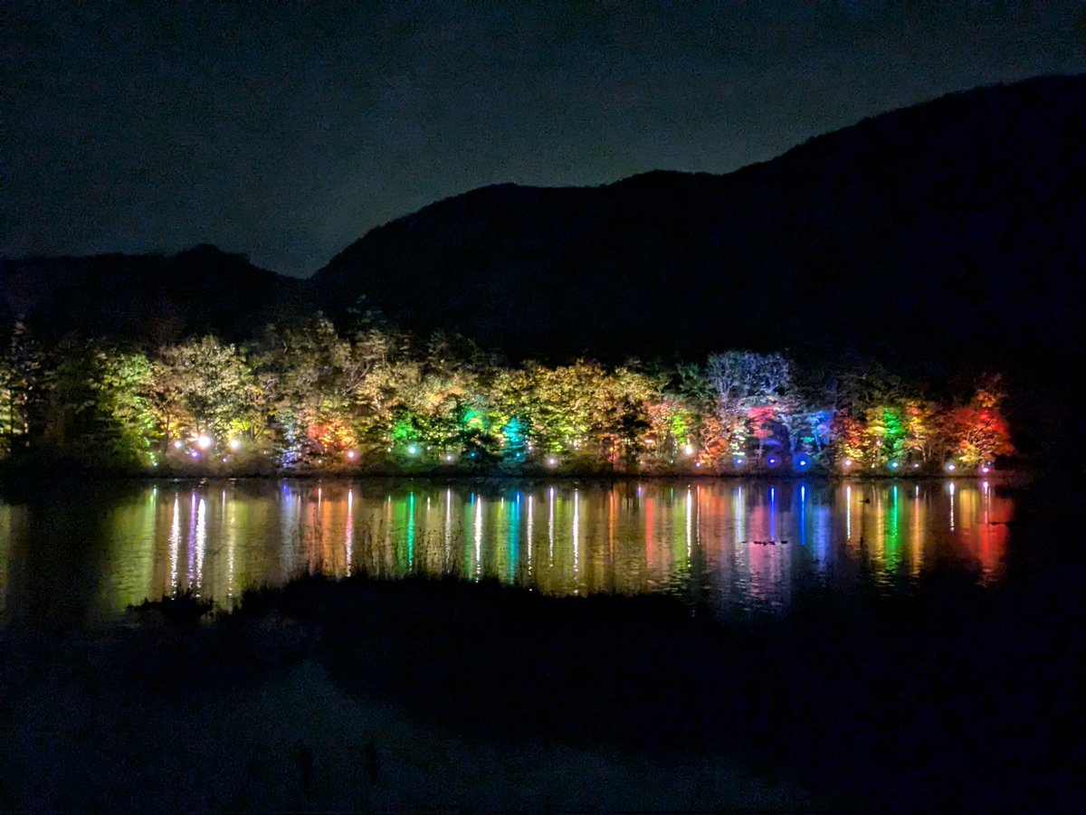 forest7939's tweet photo. 観音沼森林公園のライトアップ最終日
見た目より、色鮮やか🌈
#福島県下郷町 
#観音沼森林公園 https://t.co/zUk869nLkI
