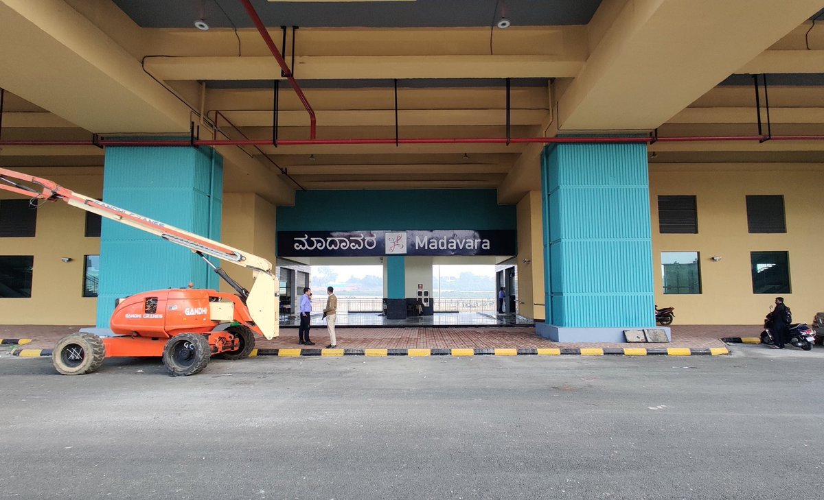 WF_Watcher's tweet photo. All I could see here:
•GANDHI Cranes
•Shutters Closed
•Security

Madavara Station 🚉 looks deserted, without any passengers. PC: X Follower https://t.co/BQAg6hiWjw