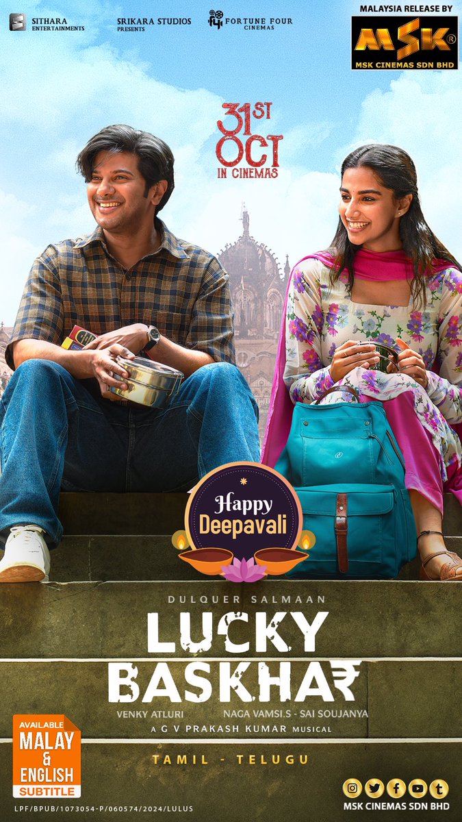 MSK Cinemas Sdn Bhd (@mskcinemas) on Twitter photo Remarkable tale of an ordinary man with an extraordinary journey 💰😉
#LuckyBaskhar in theatres from October 31st 🎉
Malaysia Theatrical Release by <a href="/mskcinemas/">MSK Cinemas Sdn Bhd</a> <a href="/SaradhaKS/">Saradha Sivalingam Kalai</a> <a href="/mskalai15/">M.S.Kalai @Director</a> ✨ Remarkable tale of an ordinary man with an extraordinary journey 💰😉
#LuckyBaskhar in theatres from October 31st 🎉
Malaysia Theatrical Release by <a href="/mskcinemas/">MSK Cinemas Sdn Bhd</a> <a href="/SaradhaKS/">Saradha Sivalingam Kalai</a> <a href="/mskalai15/">M.S.Kalai @Director</a> ✨