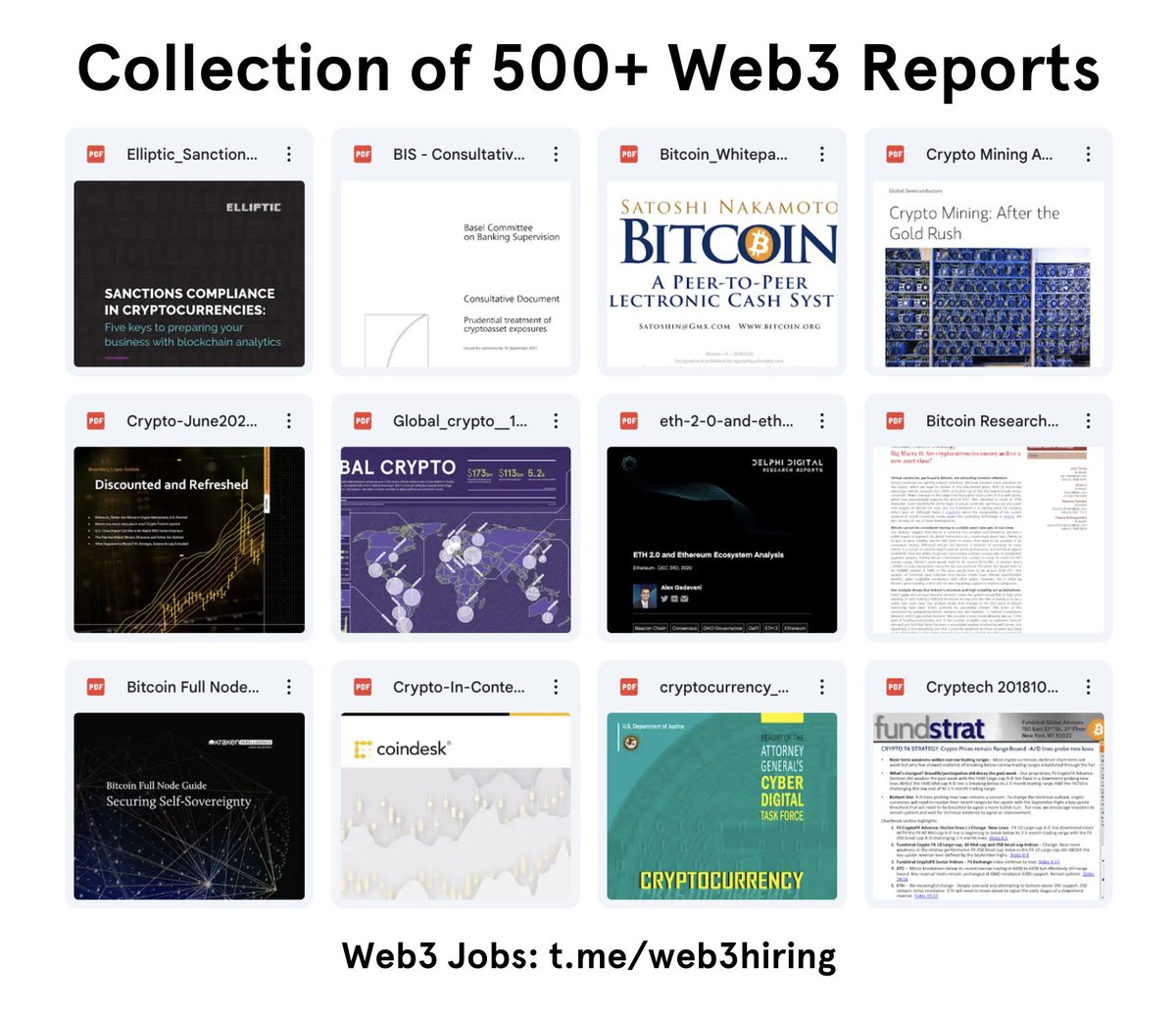 Repository of 500+ web3 reports

I've organized 500+ public reports on Web3 and into these folders:
1. Blockchain
2. DeFi
3. Crypto
4. Metaverse
5. NFT
6. Whitepapers &amp; Academia

To get access: 
- Follow <a href="/vedangvatsa/">Vedang Vatsa FRSA</a> &amp; Retweet this post 
- Then, DM for the link