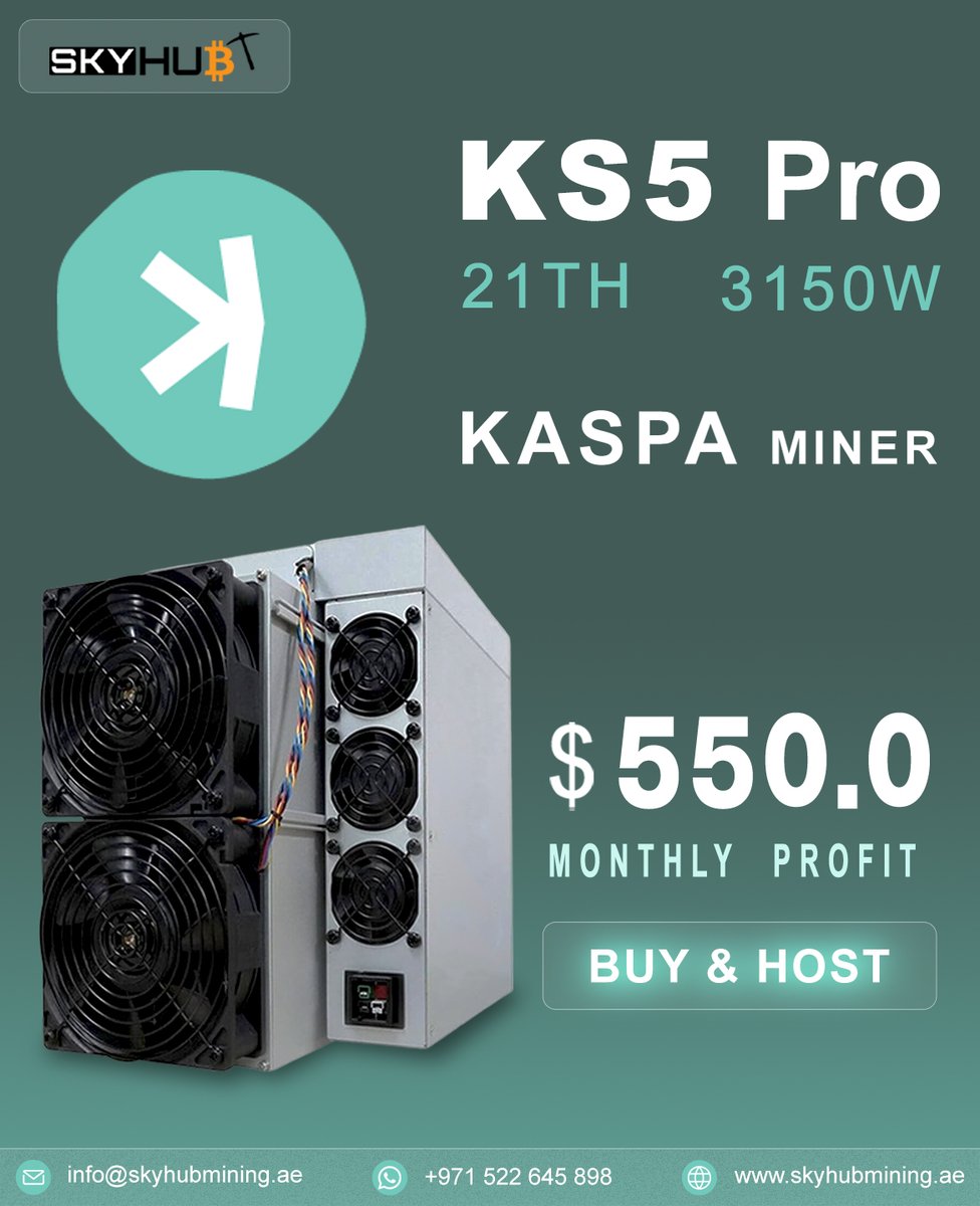 SkyHubMining's tweet photo. 🔥Unleash the power of the BITMAIN ANTMINER KS5 Pro, Kaspa Miner available at SkyHub Mining!

Buy now from our official 🌐website: https://t.co/tOiQnxzcJA

📱 WhatsApp: +971 522 645 898

#SkyHubMining #bitcoinmining #cryptomining #cryptominingfarm #bitcoin #kaspa #siacoin https://t.co/ruAa4KTzG4