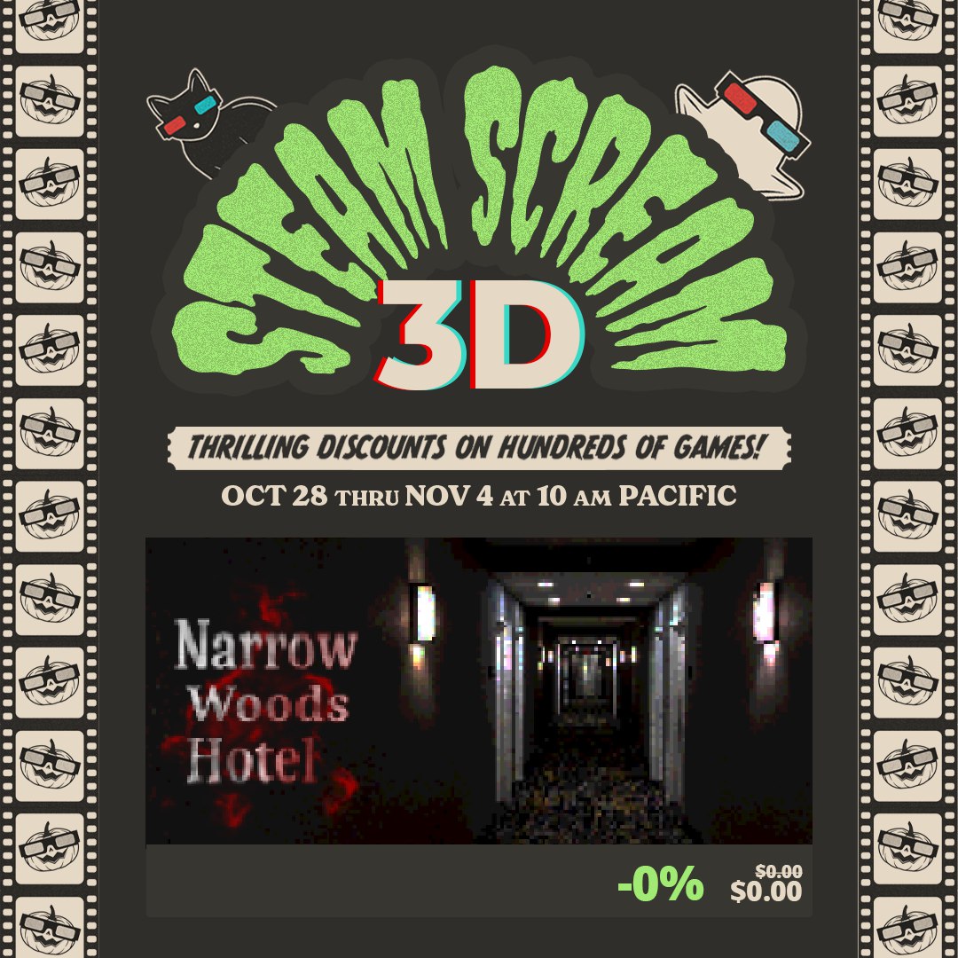 hyper_freeze's tweet image. Happy to announce Narrow Woods Hotel will be featured in the #Steam Scream 3D event starting on the 28th! Of course it&apos;s free and stays free 😎 Check it out!
store.steampowered.com/app/3160240/Na…
#MadeWithGameMaker