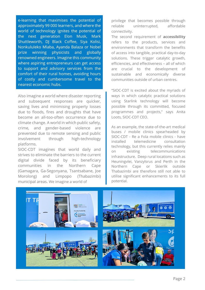GJKhoele's tweet photo. @mybroadband SIOC Community Development Trust thinks positive about the Starlink. Read in the attached visuals. https://t.co/sRVBbYO3RK