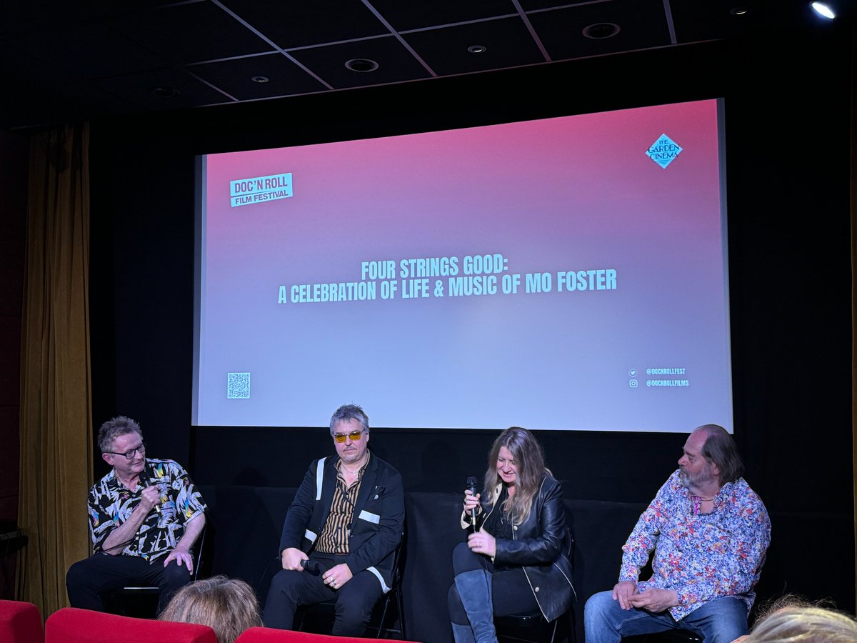Rockstarscars's tweet photo. Went to see a film about our amazing friend Mo Foster called 'Four Strings Good' last night at the #docnrollfest Doc'nRoll season at the Garden Cinema with a Q&A from former bandmates and friends, superb evening see the film if you can pls RP https://t.co/gz4W3O9Z8z