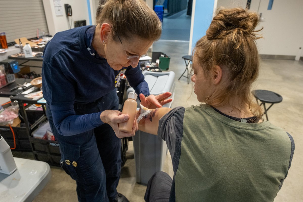 njemstf's tweet photo. THIS IS A DRILL – It’s game day! Our team has been up before sunrise, preparing for today’s drill with AtlantiCare and Stockton University. Thank you to our volunteer “patients” who arrived early to have realistic makeup applied to help enhance the realism of our exercise. https://t.co/WhCGE9w4dm