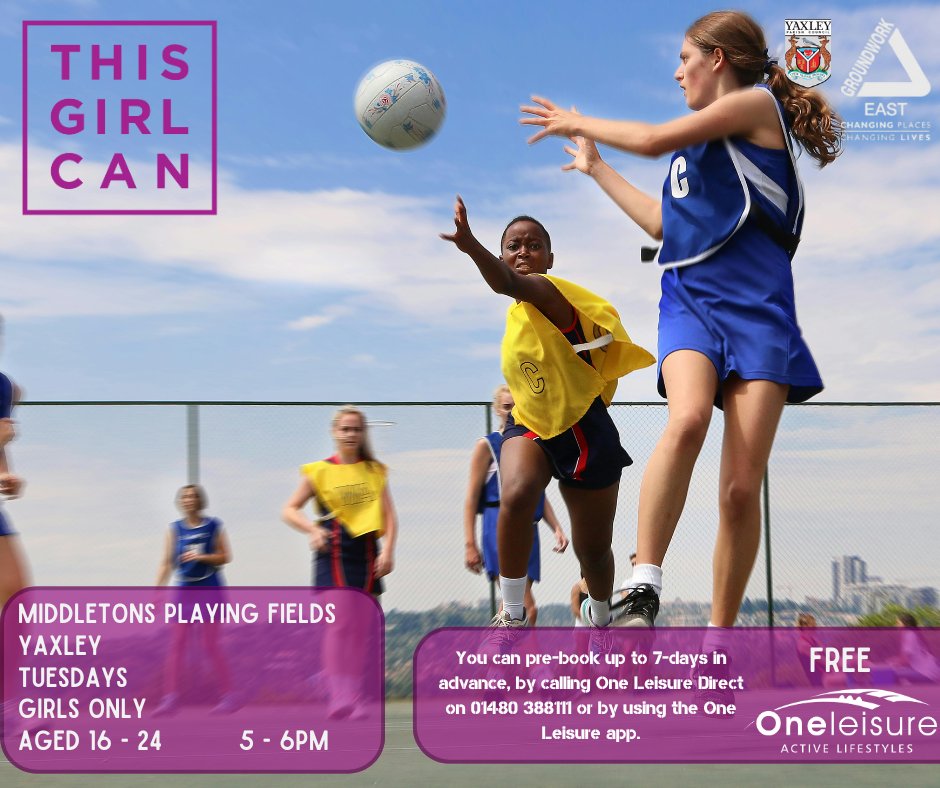 FREE girls only sport sessions in Yaxley 🏀

Our 'This Girl Can' sessions will take at Middletons Playing Fields on Tuesdays from 5pm-6pm and are open to girls between 16-24 years old.

Book via the One Leisure app or call 01480388111.

<a href="/YaxleyParish/">@YaxleyParishCouncil</a> <a href="/cambscf/">Cambridgeshire Community Foundation</a>

#ThisGirlCan