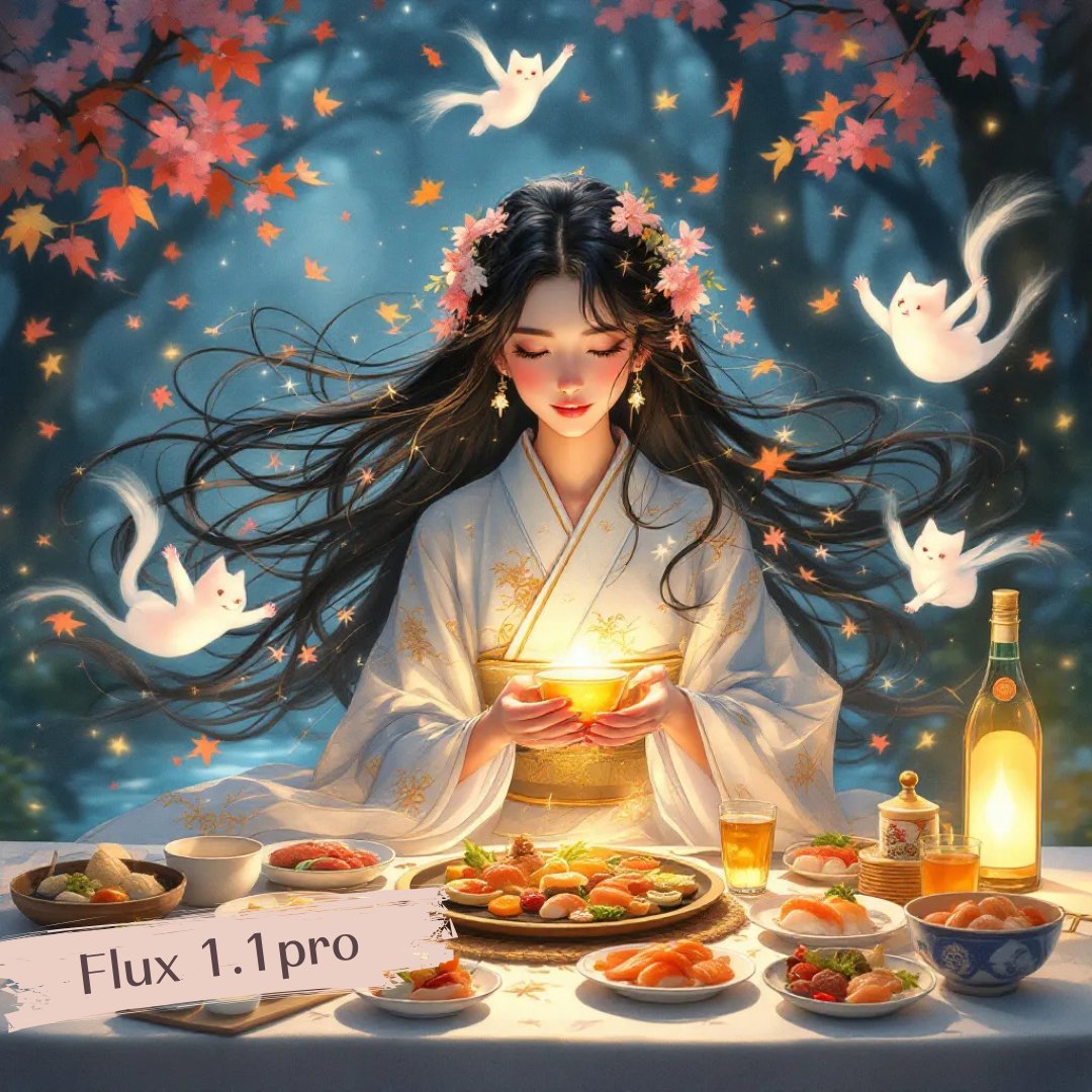 aisubarasiki's tweet photo. 3つの画像生成モデル、同じプロンプトで描いた 「和ハロウィンな宴」

#umifunland
Theme : A Banquet of Dreams

#FLUX （Flux 1.1 Pro）
#StableDiffusion35
#GROK2 (FLUX1) https://t.co/MYe7atYhAA