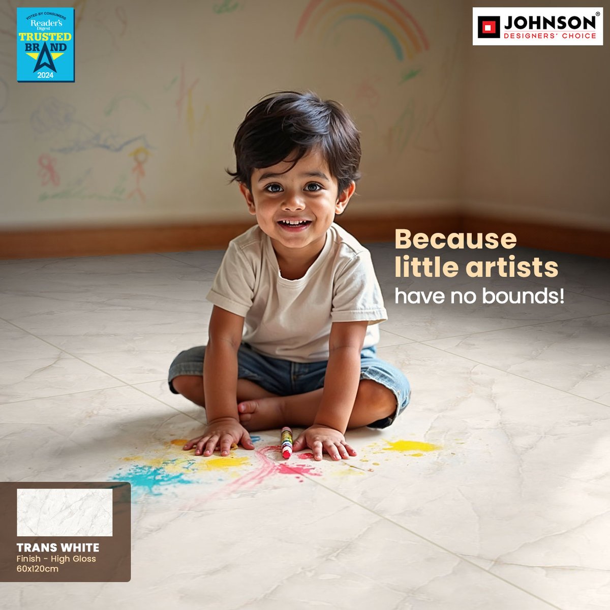 HRJohnsonIndia's tweet photo. Don’t hold back their imagination. With Johnson Porselano tiles no mess is too big to clean.
Click here to explore: https://t.co/uL8UczaKvo
#HRJohnsonIndia #CreatingDreamSpace #CeramicTileInstallation #FlooringTrends #WallTileInspiration #TileMaintenance #TilingSolutions #Tiles #InteriorDesigner #Architects #HomeRenovation #StainFree