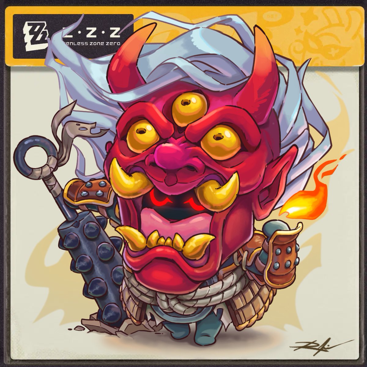 haimphibian's tweet photo. I missed my chance to participate in the last DIY bangboo event; so I'm happy I get to participate in this one. Happy Halloween from Oniboo! #Hallowboo #DIYbangboo #zzzfanart #ZZZ https://t.co/8fy1RSqlJm
